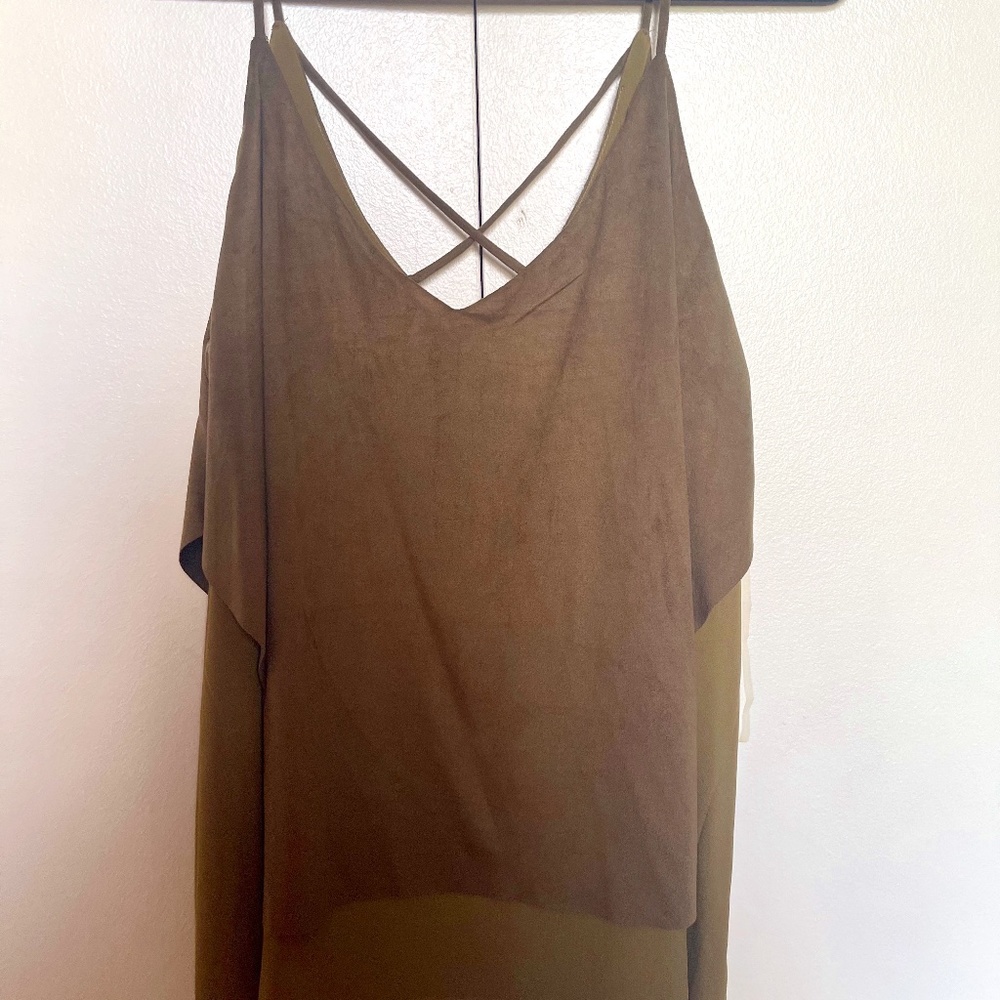 Green Suede Tank w/ Cross Back Detail